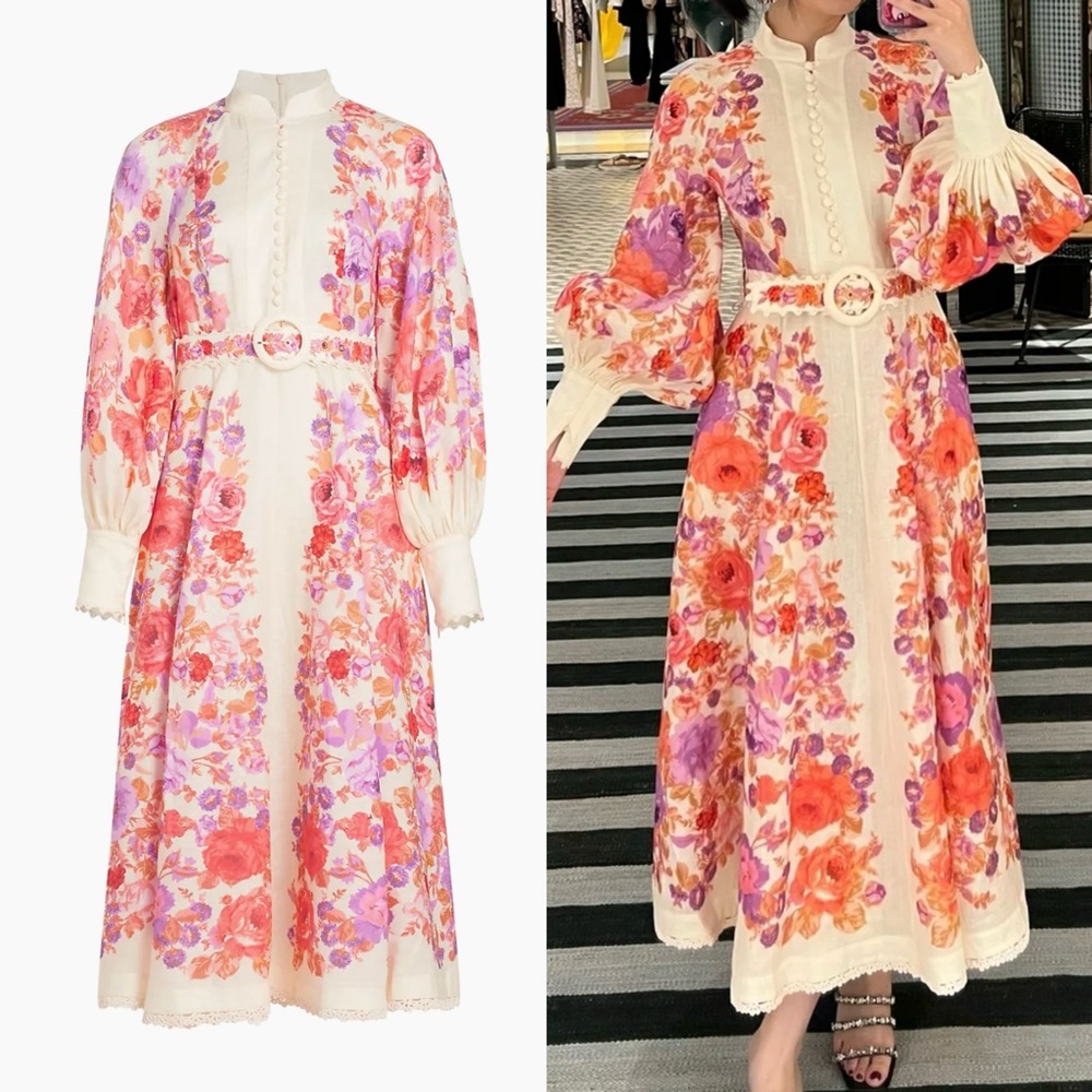 NWT AU1 Zimmermann Raie Linen Floral Midi-Dress
